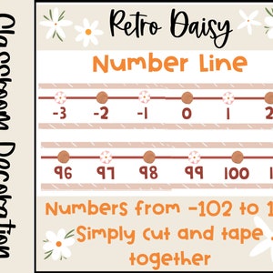 Retro Boho Daisy Themed Number Line Calming Color Classroom Decor