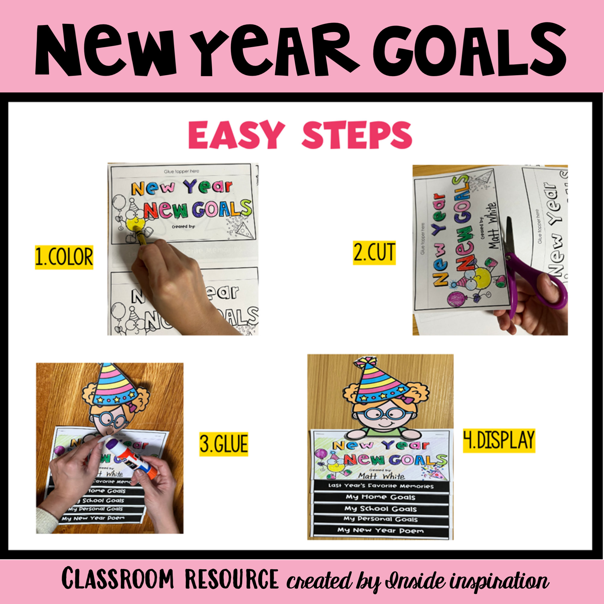 Happy New Year! Interactive Flipbook Kit- Goal Setting-Wishes-Glyph