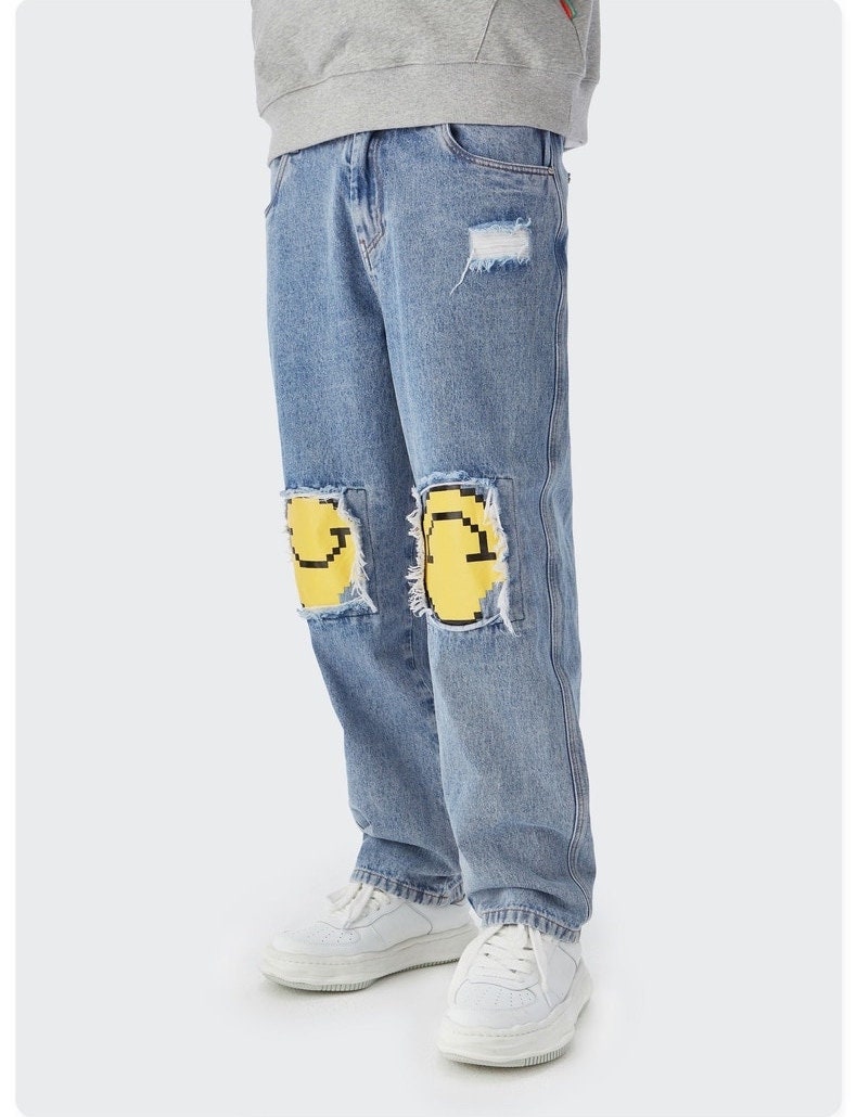 baggy jeans with smiley face