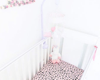 Pink Leopard Print Cot Bed Sheet, leopard crib sheet, baby crib sheet, baby cot sheet, leopard print crib sheet