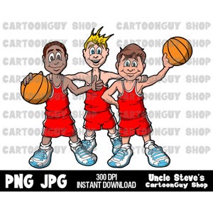 バスケットボールのクリップアート - バスケットボールをする準備をしている 3 人の男の子 - PNG - JPG - 昇華 - 漫画 - 画像 - アイコン - デジタル ダウンロード。