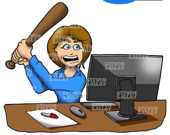 Büro Clip Art: Cartoon Wütend Computer Gebrauch Bild | PNG - JPEG Clipart | Digitaler Download | Kommerzielle Nutzung.