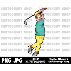 Golf Clip Art - Big Golf Swing - PNG - JPG - Sublimation - Cartoon - Image - Icon - Digital Download.