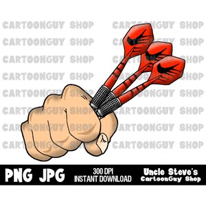 Darts Clip Art - A Fist Holding Darts - PNG - JPG - Sublimation - Cartoon - Image - Icon - Digital Download.
