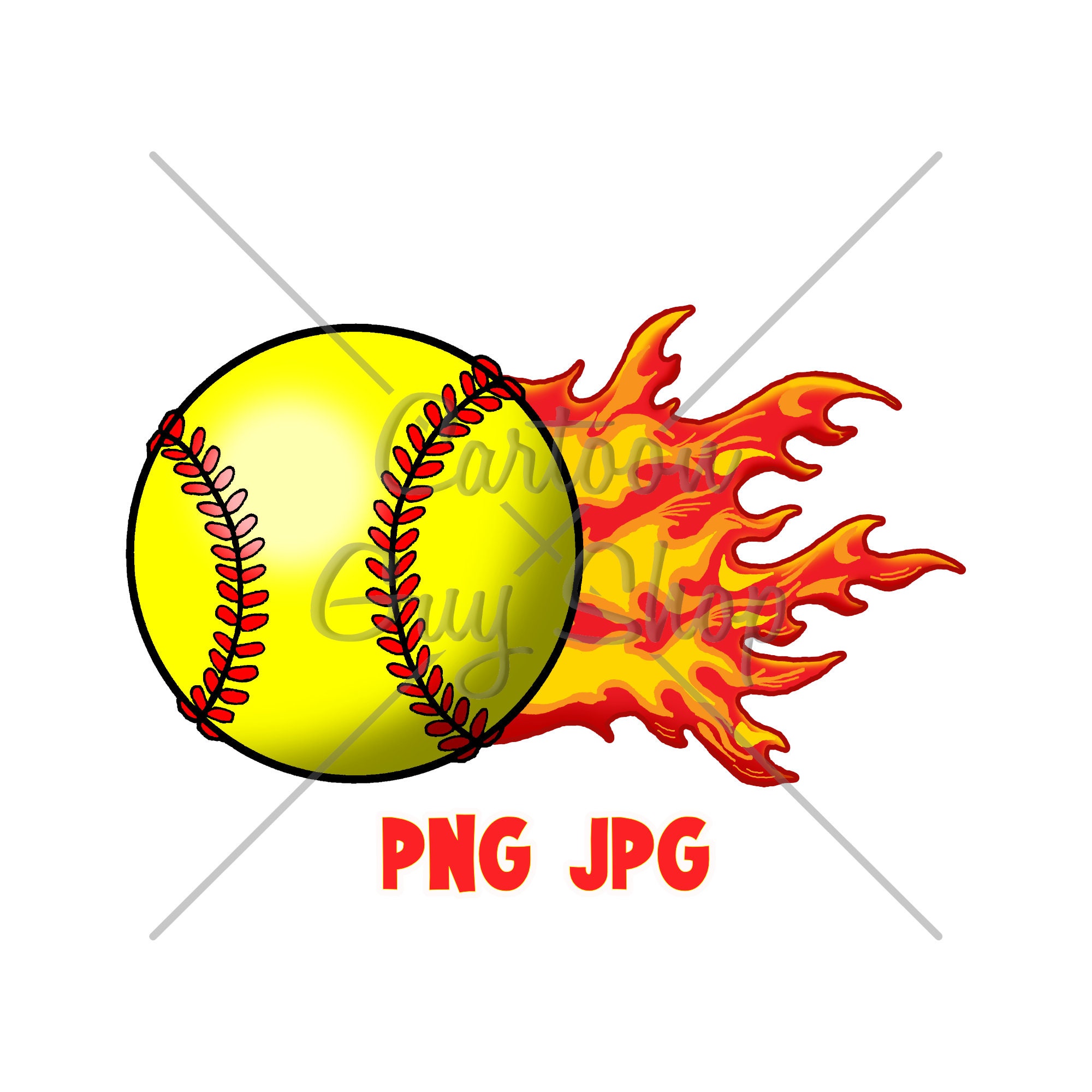 Softball Clipart Flaming Softball PNG JPG Cartoon - Etsy