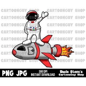 Clip Art de astronauta - Astronauta en cohete - Nave espacial - PNG - JPG - Sublimación - Dibujos animados - Descarga digital.
