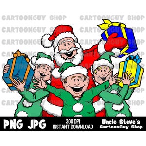 Santa and Elves Christmas Clip Art: Cartoon Xmas Design (Digital Download)