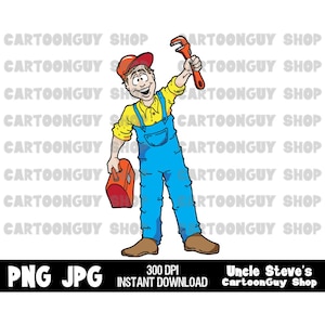 Business Clip Art - Happy Plumber Ready to Go - PNG - JPG - Sublimation - Cartoon - Digital Download.