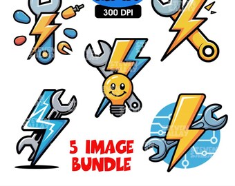 Electrician Clip Art: Electrician Cartoon Logo PNG - 5 Image Bundle (Digital Download)