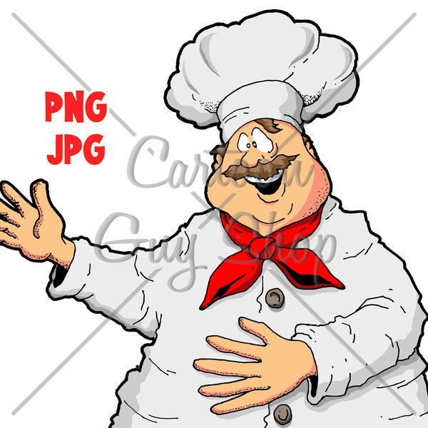 Cartoon Cook Clipart - Chef PNG - JPG - Cartoon Cook Clipart - Digital Download.