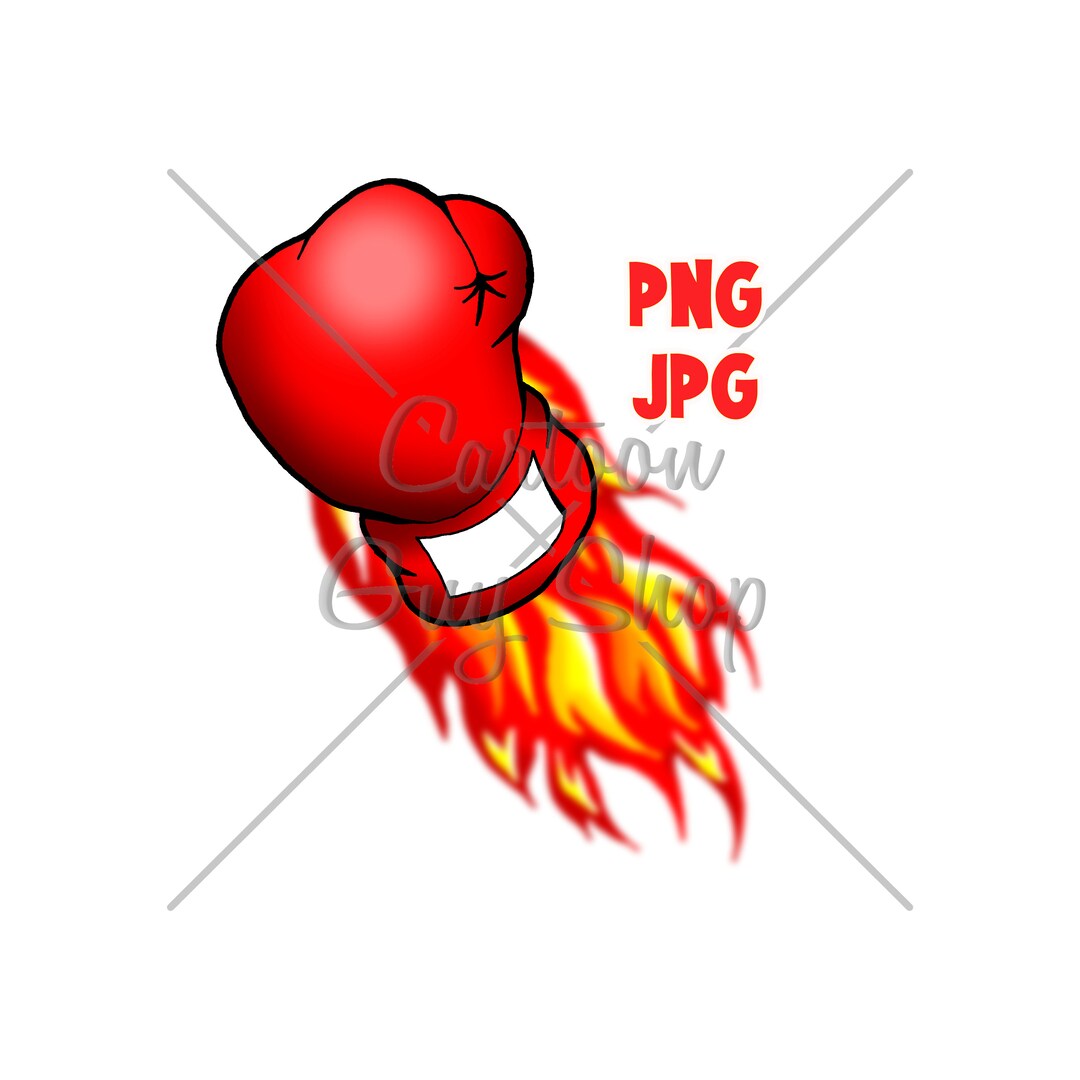 Boxing Clipart Flaming Boxing Glove PNG JPG Cartoon Image Icon Digital