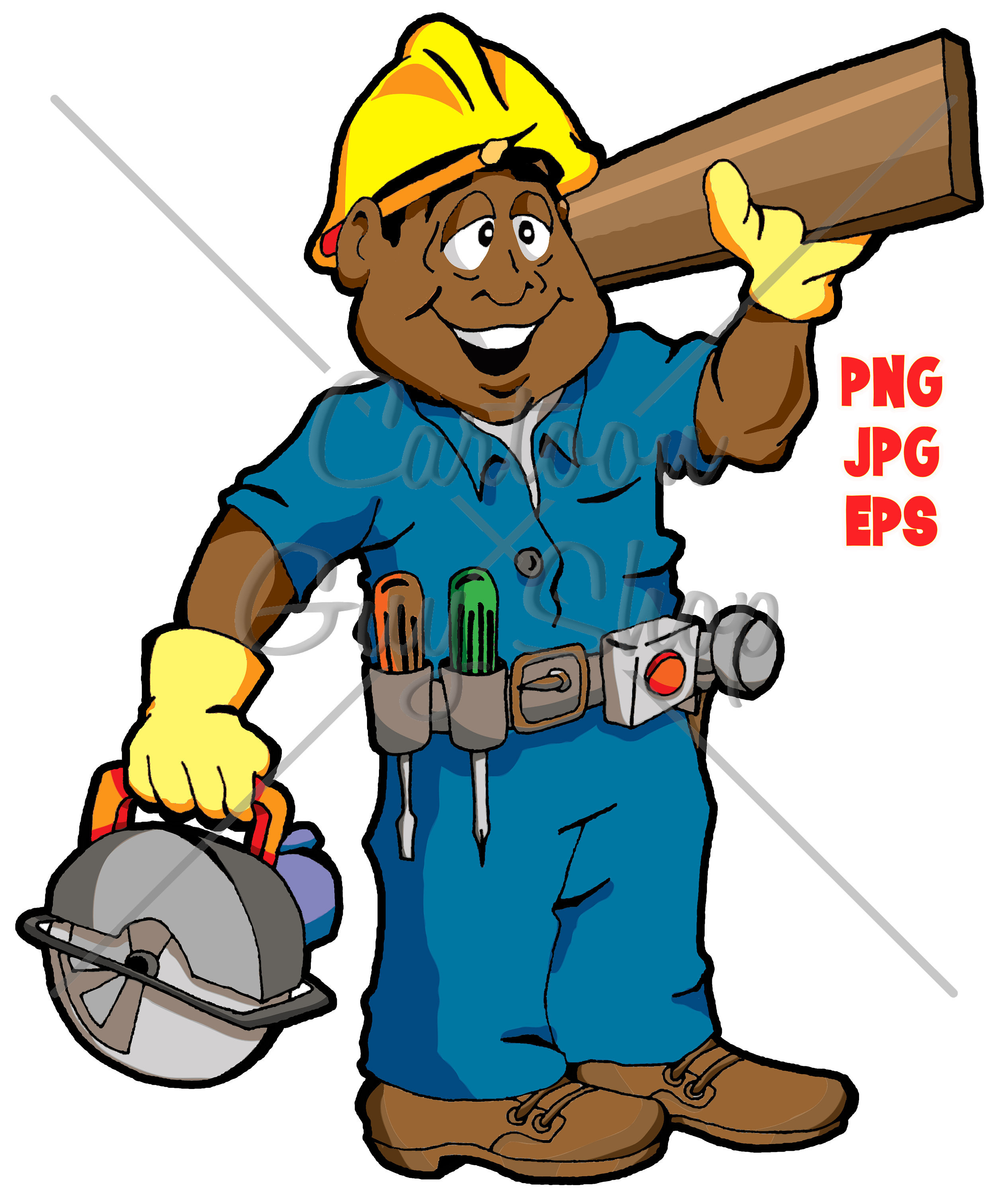 The Black Carpenter PNG JPG EPS Cartoon Carpenter Etsy