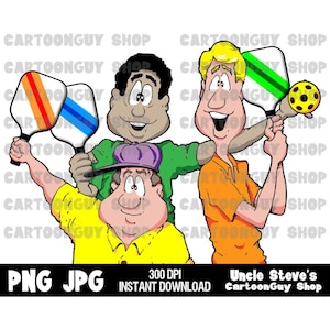Pickleball Clip Art - Three Pickleball Buddies - PNG - JPG - Sublimation - Cartoon - Image - Icon - Digital Download.