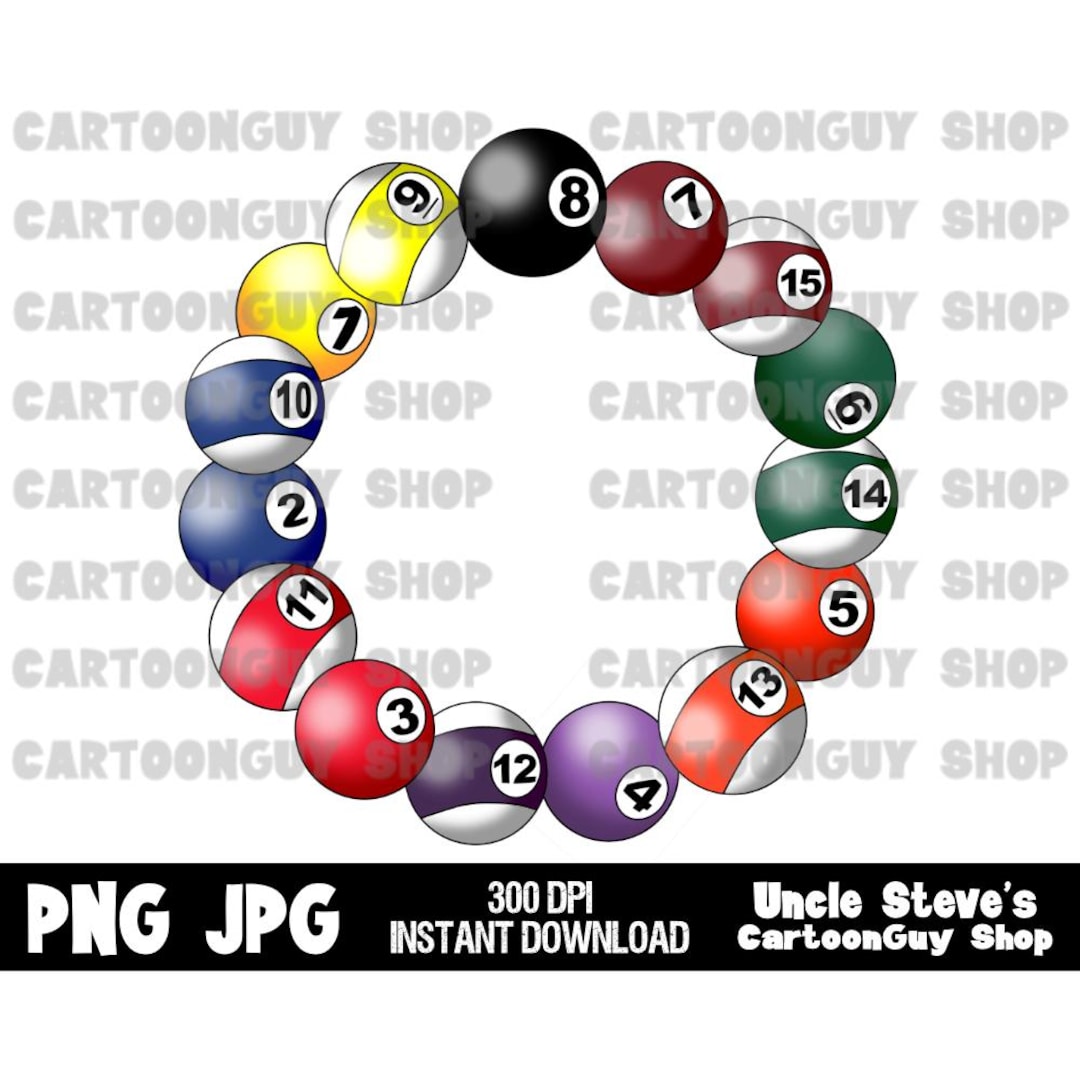 Billiards Clip Art - Pool Ball Ring - PNG - JPG - Sublimation - Cartoon ...
