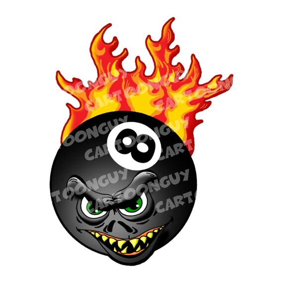 Flaming Monster 8 Ball Clip Art: Cartoon Billiards (digital