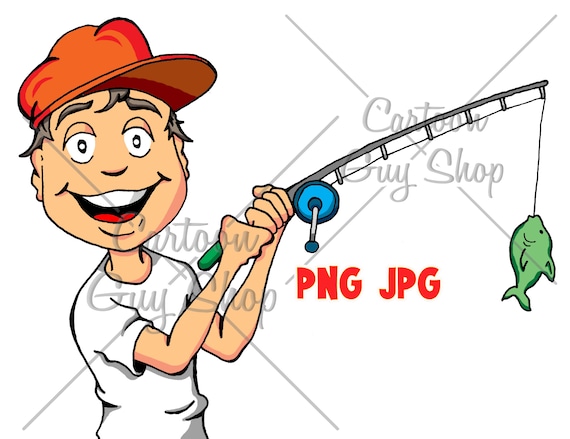 Boy Fishing PNG JPG Cartoon Fishing Clipart Digital Download. 