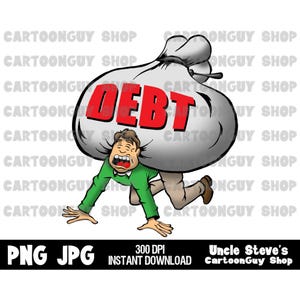 Clip Art empresarial - Demasiada deuda - PNG - JPG - Sublimación - Dibujos animados - Descarga digital.