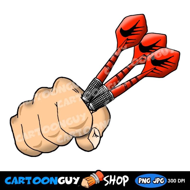 May include: Cartoon illustration of a hand holding three red darts with black accents. The darts have a Nike swoosh design on the red fins. The image includes the text "CARTOONGUY SHOP" at the bottom.