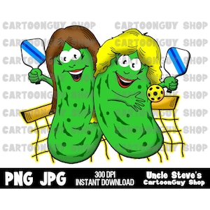 Pickleball Women Players Cartoon Clip Art (Digital Download)