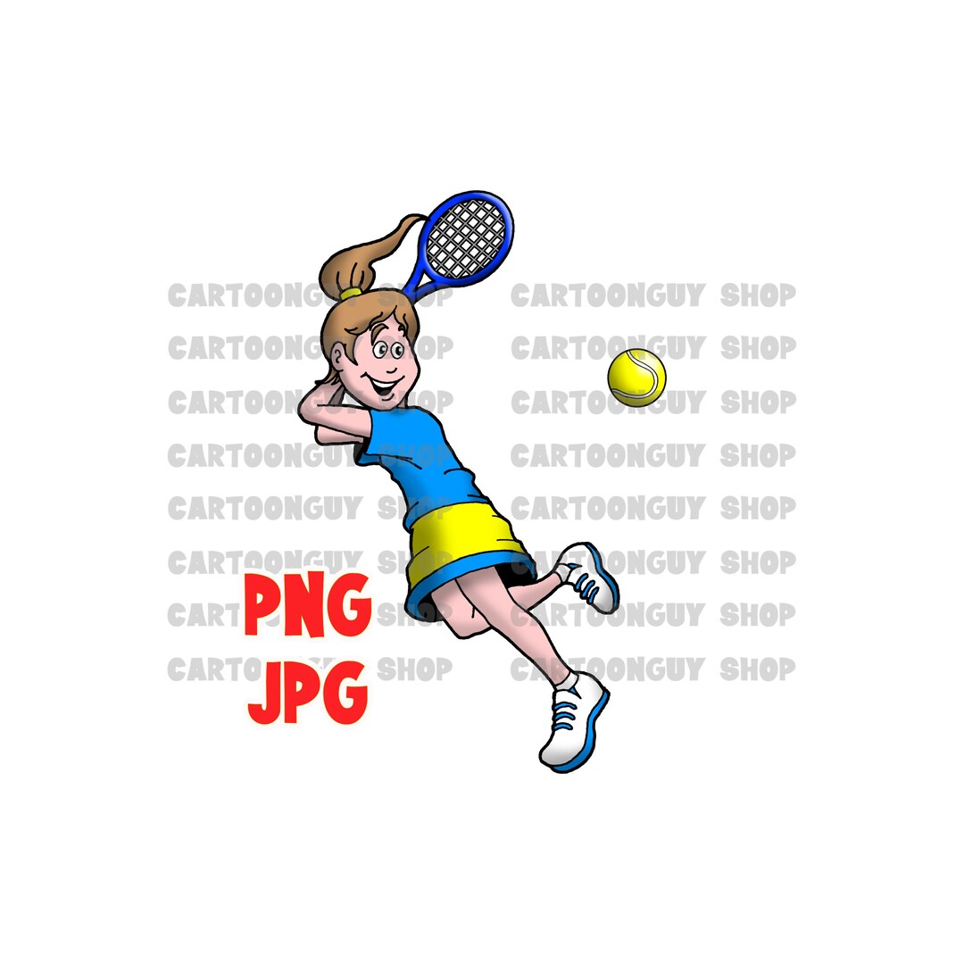 Tennis Clip Art Lady Tennis Player PNG JPG Sublimation Cartoon Image