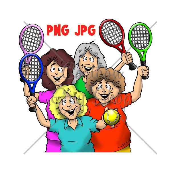 Tennis Clip Art - Women Tennis Players - PNG - JPG - Cartoon - Image - Icon - Digital Download.