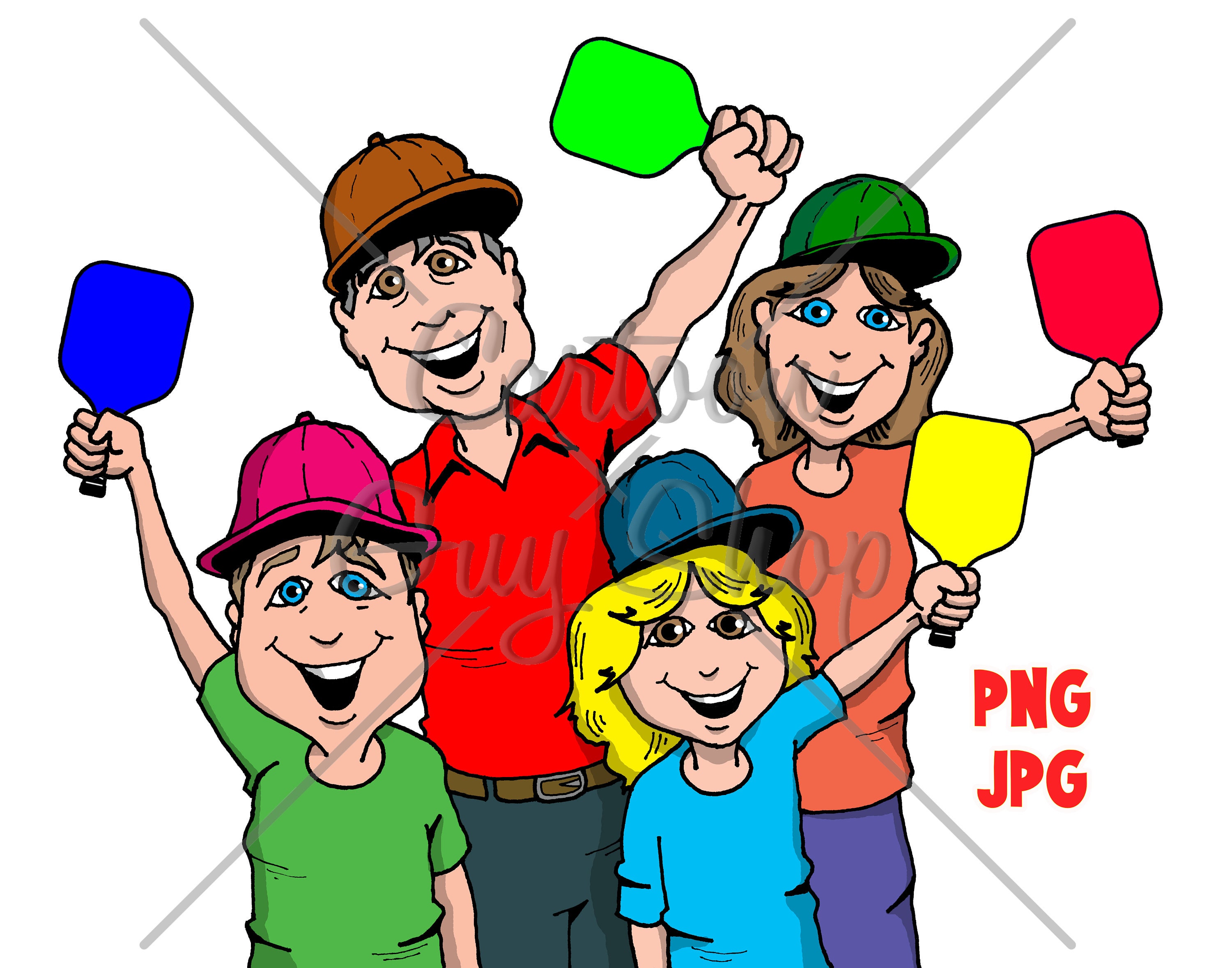 Pickleball PNG JPG Cartoon Pickleball Family Clipart Etsy