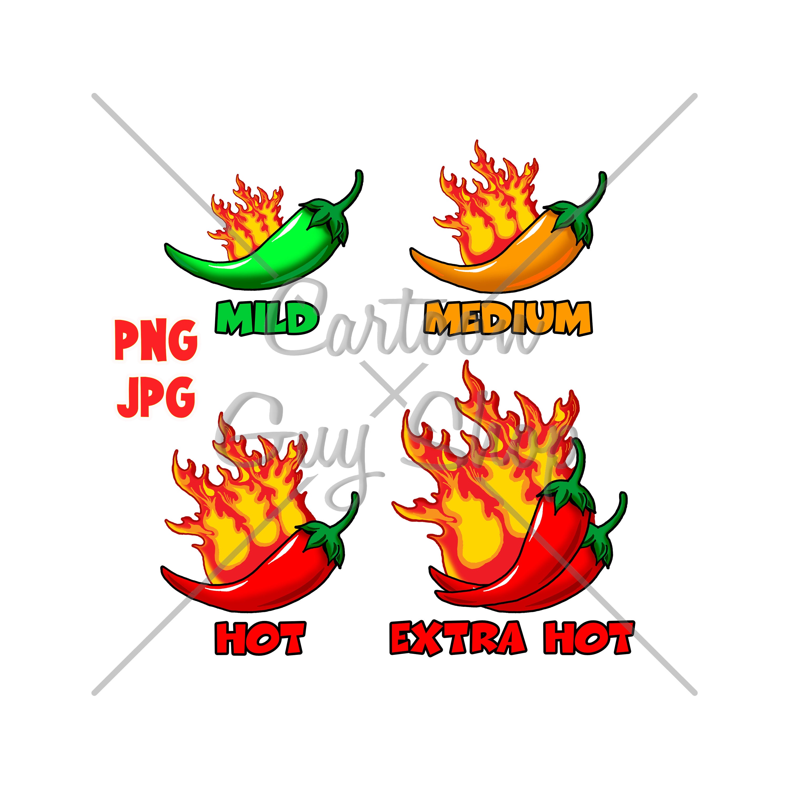 Hot Pepper Clipart Pepper Heat Chart PNG JPG Cartoon Etsy Australia