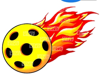 Imágenes prediseñadas de pickleball - Pickleball en llamas - PNG - JPG - Descarga digital.
