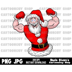 Christmas Clip Art - Muscular Santa Claus - Bodybuilder - PNG - JPG - Sublimation - Cartoon - Digital Download.