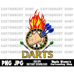 Darts Clipart Shirt Sublimation Design Digital Download PNG - JPG, Instant Download, Flaming Dartboard Graphic Logo.