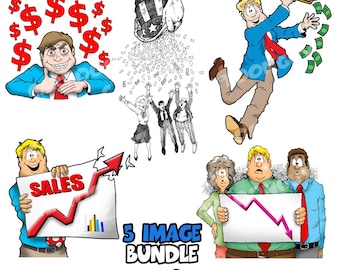 Business Clipart - 5 Image Bundle - PNG - Cartoon Clipart - Digital Download - Commercial Use.