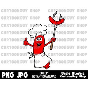 Hotdog Clip Art - Grilling Hotdog - Picnic - PNG - JPG - Sublimation - Cartoon - Image - Icon - Digital Download.