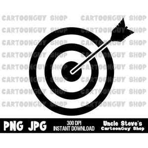Archery Clip Art - Black and White Target - PNG - JPG - Sublimation - Cartoon - Digital Download.