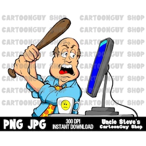 Computer Clip Art - Angry Computer User - PNG - JPG - Sublimation - Cartoon - Image - Icon - Digital Download.