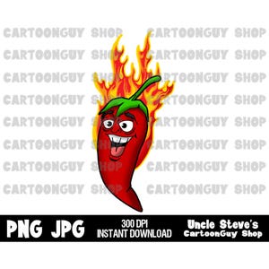 Flaming Hot Pepper Clip Art: Cartoon PNG JPG (digital Download) - Etsy