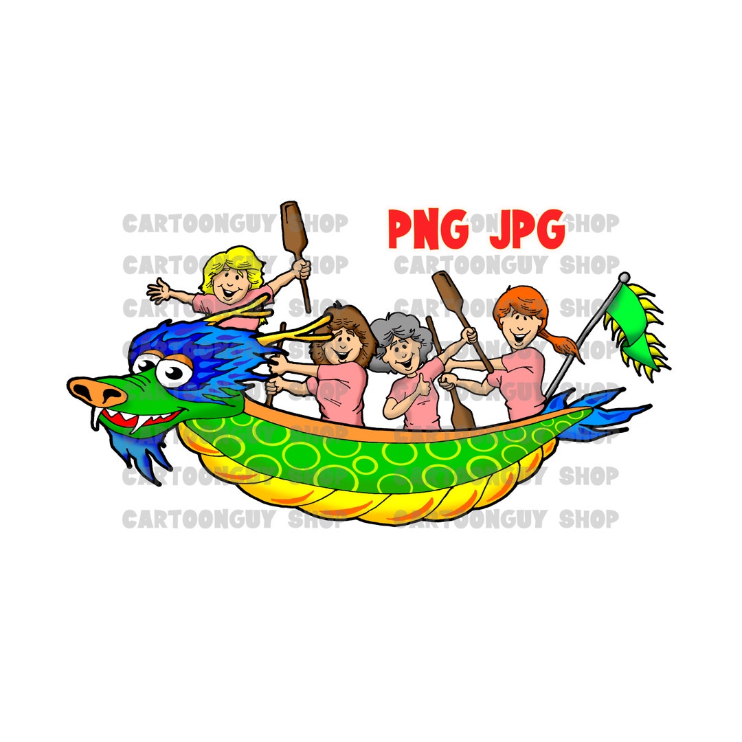 Dragon Boat Clip Art Dragon Boat With Four Ladies PNG JPG Cartoon Image ...