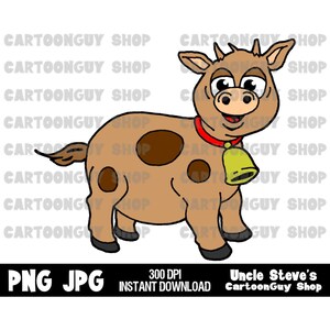 Cow Clip Art - Happy Brown Cow - Farm - PNG - JPG - Sublimation - Cartoon - Digital Download.