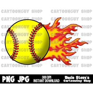 Softball Clip Art - Flaming Softball - Gelb - PNG - JPG - Sublimation - Cartoon - Digital Download.