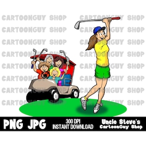 Golf Clip Art - Women&#39;s Golf - PNG - JPG - Sublimation - Cartoon - Image - Icon - Digital Download.