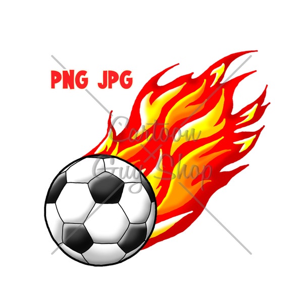 Soccer Clipart - Flaming Soccer Ball - PNG - JPG - Cartoon - Image - Digital Download.