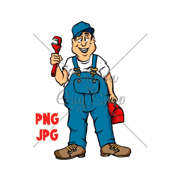Cartoon Plumber PNG - JPG - Cartoon Plumber Clipart - Digital Download.