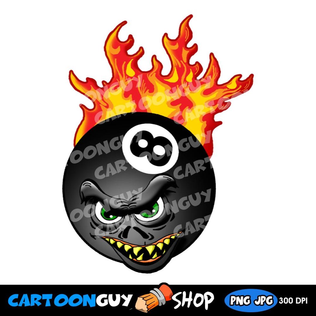 Flaming Monster 8 Ball Clip Art: Cartoon Billiards (digital