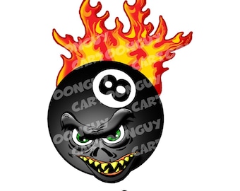 Flaming Monster 8 Ball Clip Art: Cartoon Billiards (digital