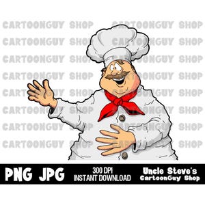 Chef Clip Art - Happy Chef - Cook - PNG - JPG - Sublimation - Cartoon - Image - Icon - Digital Download.