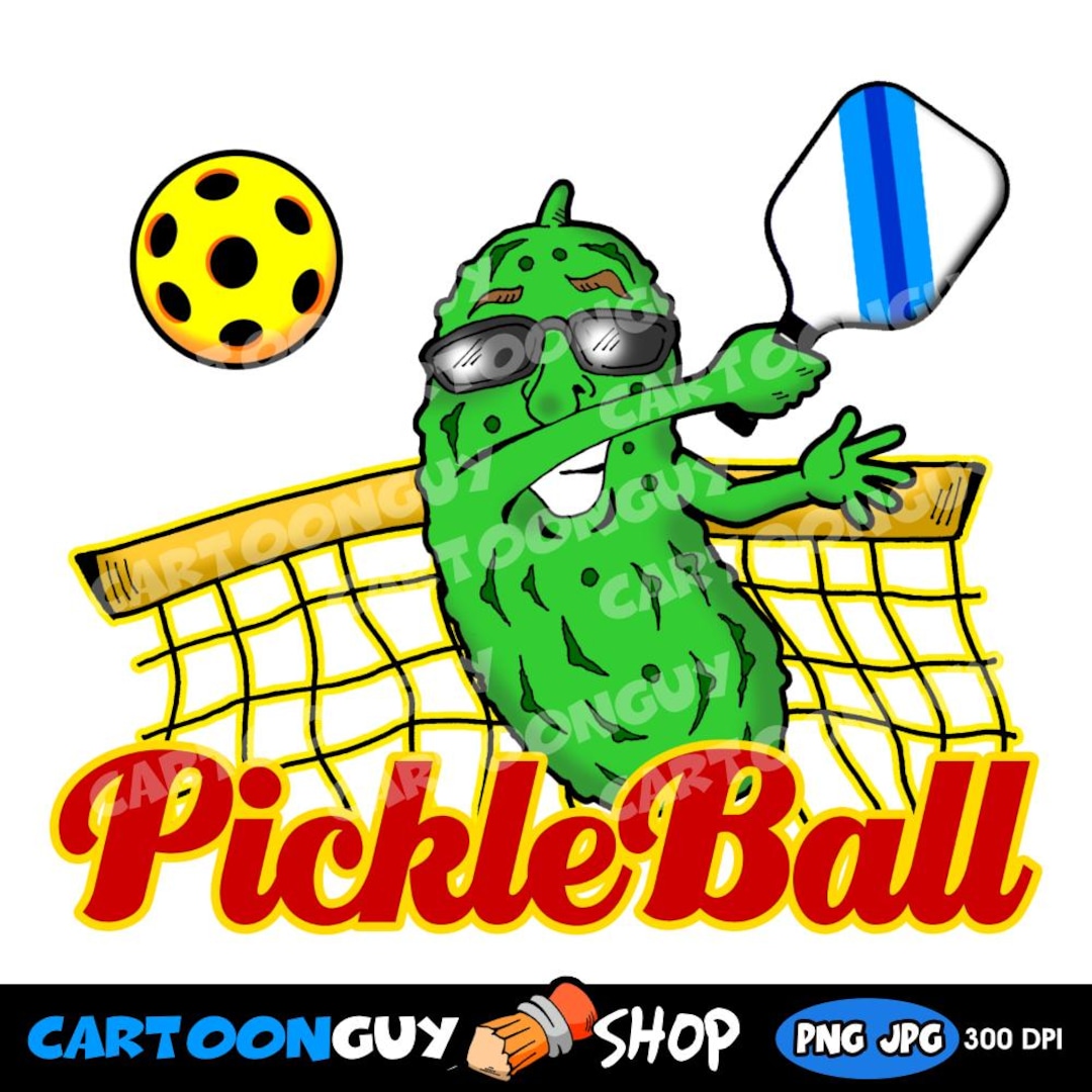Pickleball Clip Art: Cartoon Swinging Pickleball Player Logo PNG