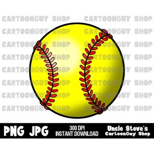 Softball Clip Art - Softball Illustration - PNG - JPG - Sublimation - Cartoon - Digital Download