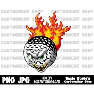 Flaming Monster Golf Ball Clip Art: Sublimation PNG JPG (Digital Download)