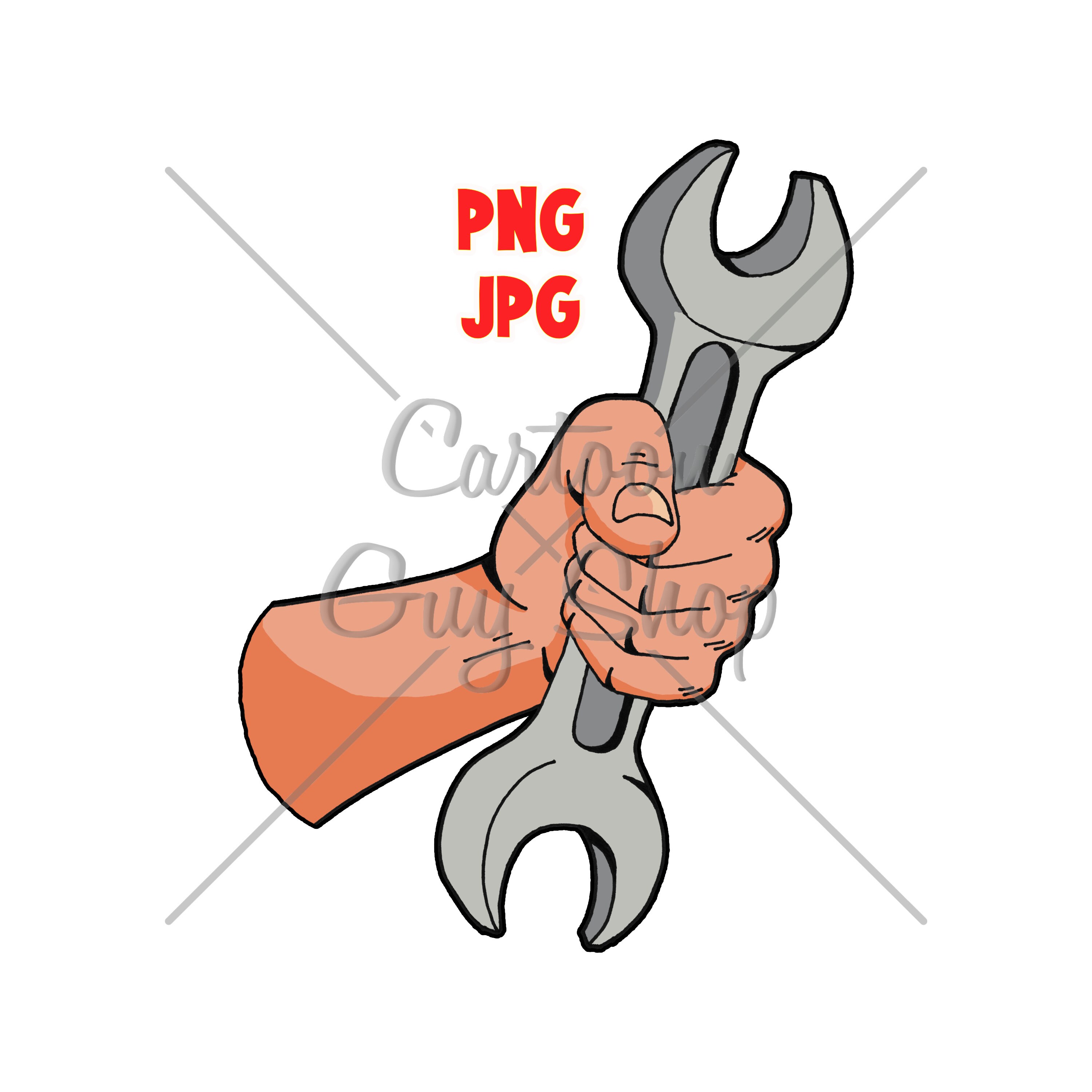 Wrench in Hand PNG JPG Cartoon Wrench Clipart Digital Etsy