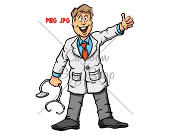 Smiling Doctor PNG - JPG - Cartoon Doctor Clipart - Digitaler Download.