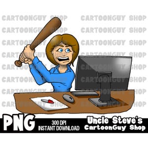 Office Clip Art: Cartoon Angry Computer Use Image (Digital Download)